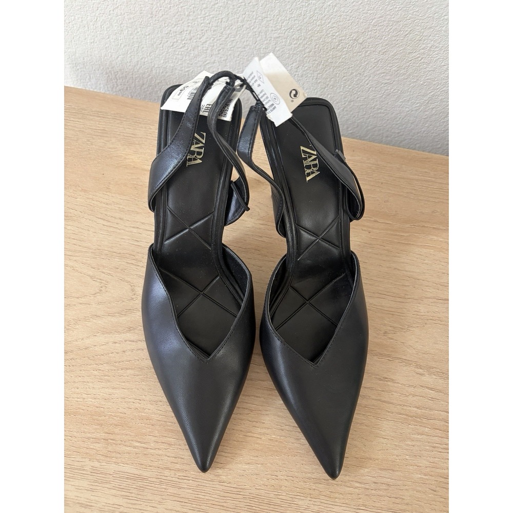 Zara Shoes Womens Size 39 / 8.5 Black gold -Pointed Toe Slingback Heels Dressy